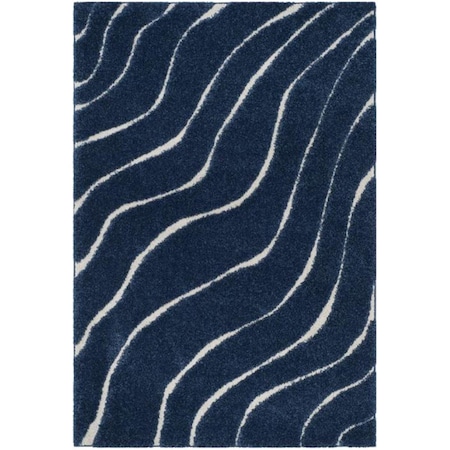 Safavieh 2 ft.-3 in. x 4 ft. Shag Power Loomed Accent Rug; Dark Blue & Cream SG472-6511-24